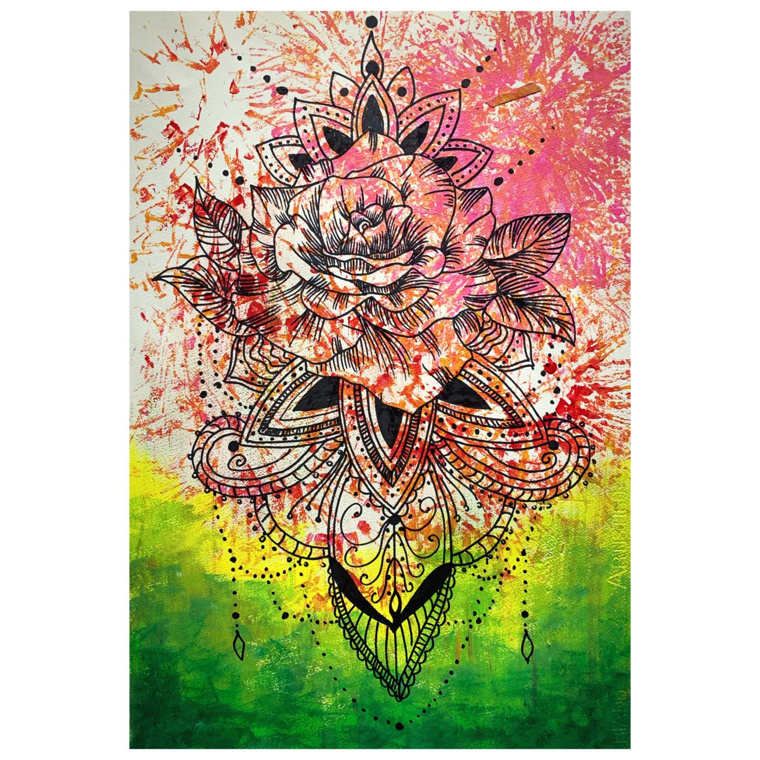 Mandala Art - Acrylic and ink on paper, 15 × 21 in