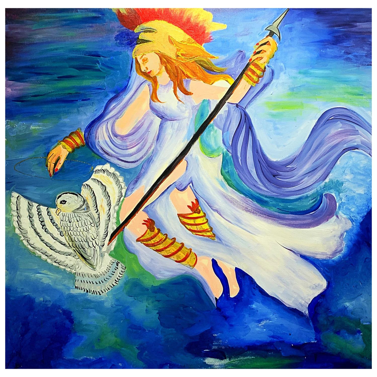 Athena, The Greek Goddess - Acrylic on canvas, 47 × 47 in